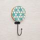 Green Floral Pattern Round Wood and Resin Wall Hook